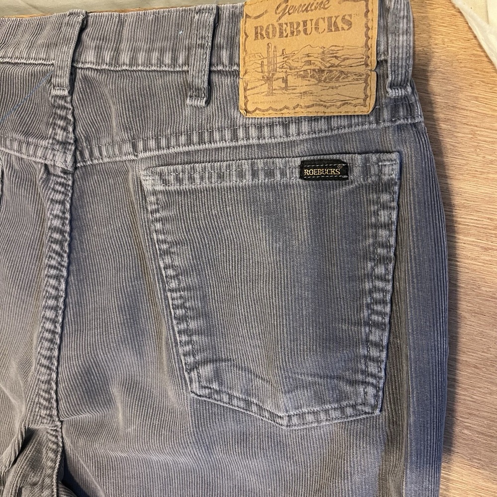 Vintage Roebucks Grey Corduroy Pants Mens 36x31 Straight Leg Western Workwear